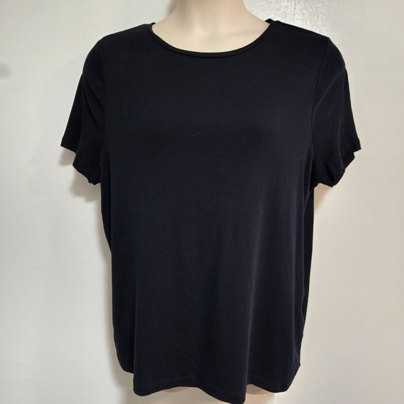 Talbots Plus Size 2X Black Round Neck Soft 100% Pima Cotton Short Sleeve Tee - Picture 1 of 5